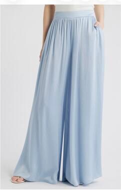 MANGO Sky Blue High Waist Satin Wide Leg Pants Size 4